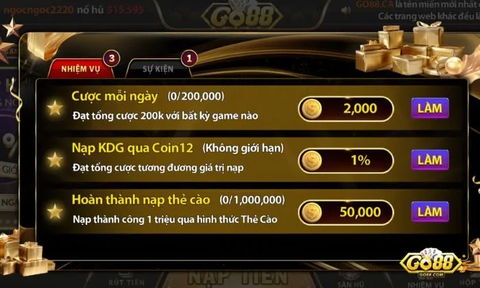 Cơ hội trúng thưởng tại Go88 cực khủng