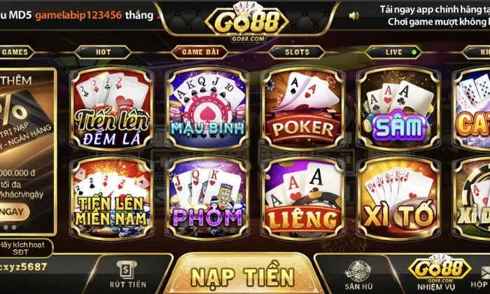 Các trò chơi bài như Baccarat, Blackjack tại Go88 mang lại trải nghiệm đỉnh cao