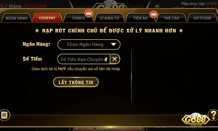 Giới thiệu Go88 về các phương thức nạp rút tại cổng cược